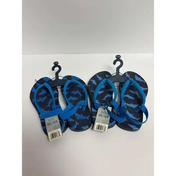 Kids Shark Flip Flops Size 9K/10K Blue Gray Summer Sandals Beach Shoes LOT OF 2 - Picture 1 of 5